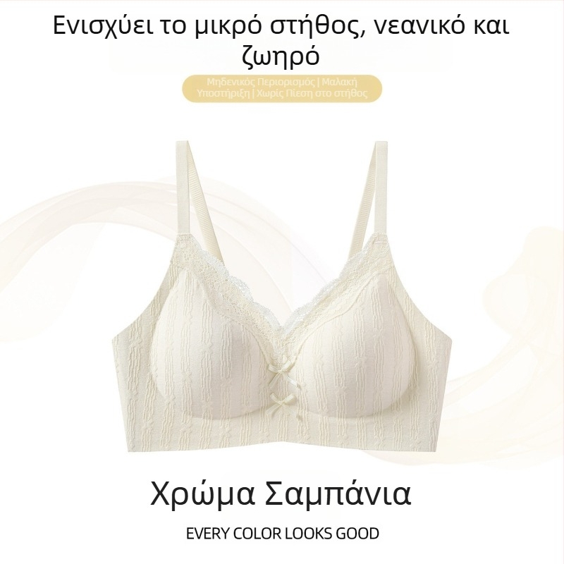 Θερινό νέο μοντέλο σουτιέν από μετάξι μουριάς χωρίς σύρμα, δαντελένιο για γυναίκες, ελαφρύ push-up για μικρό στήθος, χωρίς ραφές, αναπνέον