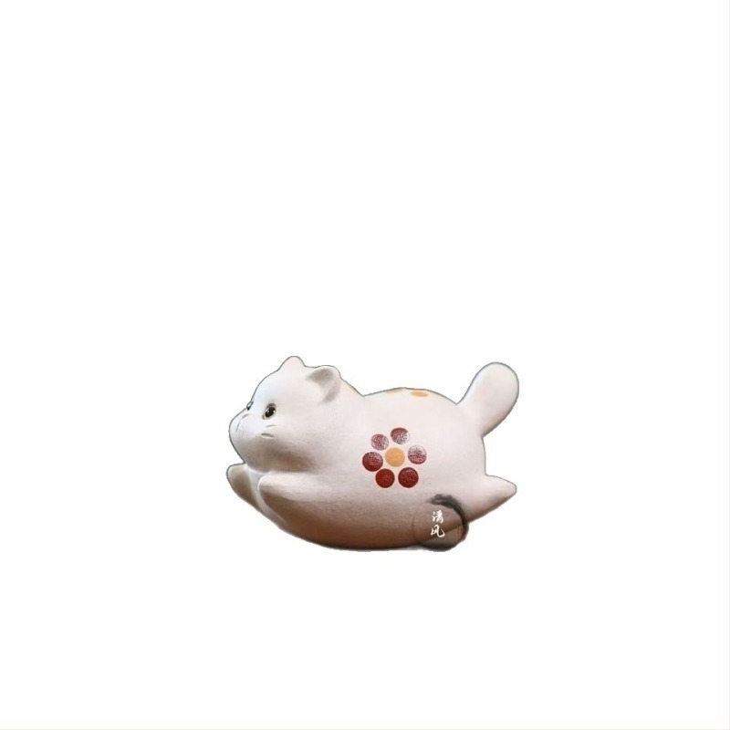 Κεραμικό κατοικίδιο τσαγιού από Yixing με πορφυρού χρώμου πηλό — Μικρή γάτα με καπάκι, εκλεπτυσμένο χαριτωμένο διακοσμητικό για αξεσουάρ τσαγιού και διακόσμηση τραπεζιού.