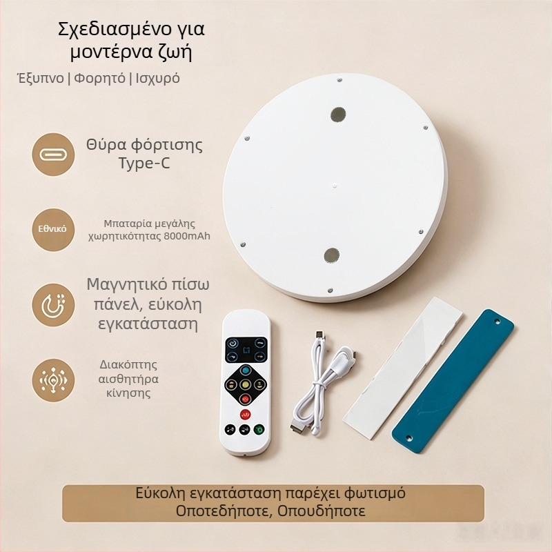 USB επαναφορτιζόμενο οροφικό φως μονόχρωμο με χρονοδιακόπτη και αισθητήρα κίνησης, για κουζίνα, εστία φοιτητών, διάδρομο και μπαλκόνι - φωτισμός έκτακτης ανάγκης