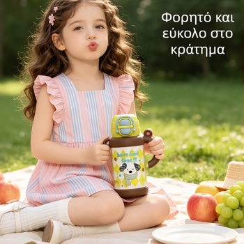 Χαριτωμένος και διασκεδαστικός θερμός ποτήρι με χερούλι, σχέδιο κινουμένων σχεδίων, εσωτερικό 316 ανοξείδωτο, εξωτερικό 201 ανοξείδωτο, φορητή μονωμένη φιάλη νερού για παιδιά