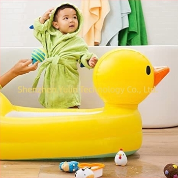 Φουσκωτή PVC πισίνα για παιδιά με κίτρινη πάπια και παχύτερη βάση με φυσαλίδες