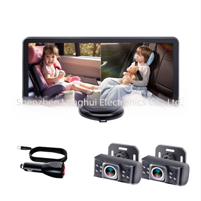 Κάμερα αυτοκινήτου για βρέφη, 1080P, διπλού καναλιού, 6,8‑ιντσών οθόνη‑καθρέφτης για καρότσι