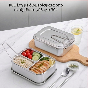 Δοχείο για μεσημεριανό γεύμα από ανοξείδωτο ατσάλι 304 με χειρολαβή, αναδιπλόμενο, κατάλληλο για τρόφιμα, πολλαπλά επίπεδα με καπάκι και διαμερίσματα, πολυχρηστικό