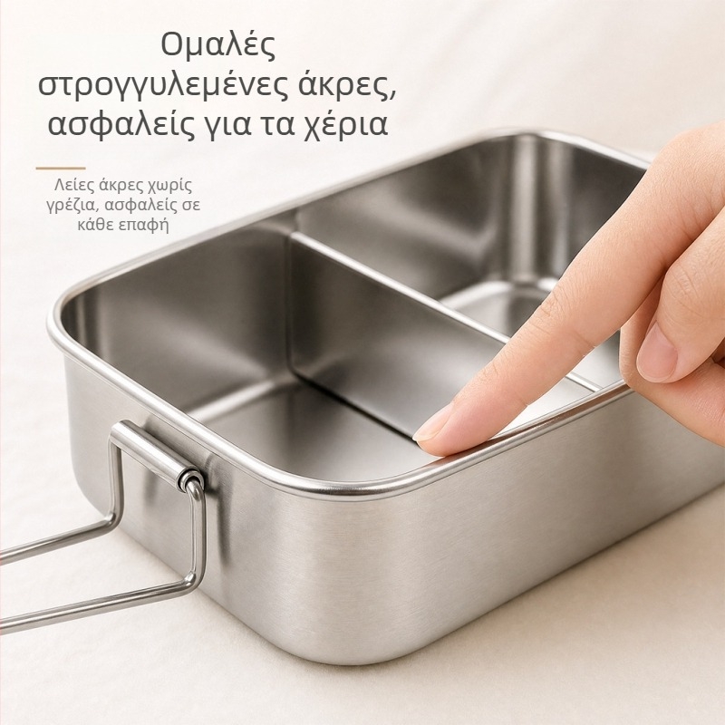 Δοχείο για μεσημεριανό γεύμα από ανοξείδωτο ατσάλι 304 με χειρολαβή, αναδιπλόμενο, κατάλληλο για τρόφιμα, πολλαπλά επίπεδα με καπάκι και διαμερίσματα, πολυχρηστικό