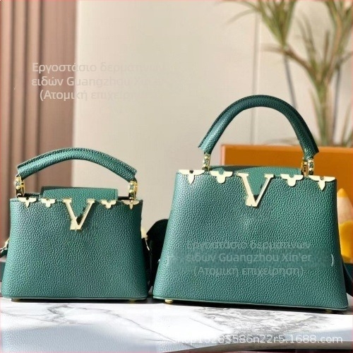 Γυναικεία τσάντα ώμου από γνήσιο δέρμα, crossbody, με μοτίβο λουλουδιών και Capucines σχεδίαση