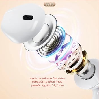 Type-C ενσύρματα στερεοφωνικά ακουστικά με ψηφιακό τσιπ, συμβατά με iPhone 15, μοντέλο S915