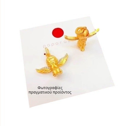 Γυναικείο κολιέ με αγγελικό μενταγιόν σε χρυσότόνο, Cupido charm και αλυσίδα κλειδώματος με χάντρες τύχης
