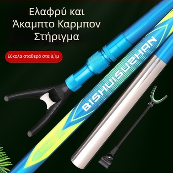 Στήριγμα καλαμιών από ανθρακονήματα με βάση στο έδαφος, ultra‑ελαφρύ, μήκος 2,1 μ., αναδιπλούμενο, περιστροφή πολλαπλών αξόνων