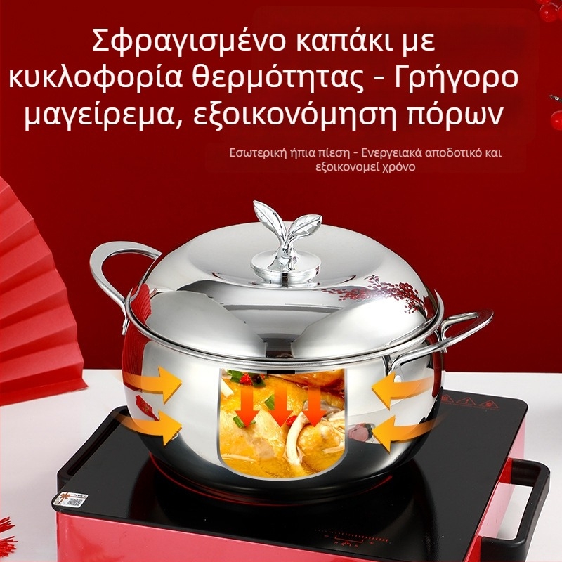 Κινεζικού στυλ κατσαρόλα σούπας, από ανοξείδωτο χάλυβα 201, παχιά κατασκευή, αντικολλητική, κατσαρόλα για γάλα, ατμομάγειρας, συμβατή με επαγωγή, δώρο