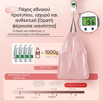 50 μεγάλες σακούλες απορριμμάτων με κορδόνι για οικιακή χρήση, παχύτερες και ανθεκτικές στο σχίσιμο, εξτρα παχιές για κουζίνα, φοιτητικό δωμάτιο και μπάνιο