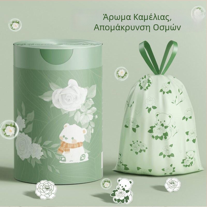 Αρωματικές σακούλες απορριμμάτων με κορδόνι, παχύτερες, άρωμα καμέλια, 100 τεμάχια, μεγάλο μέγεθος για την κουζίνα, κατά των κουνουπιών