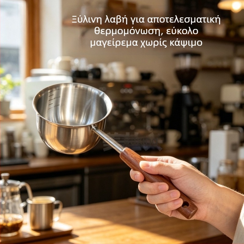 304 ανοξείδωτος χάλυβας με μακριά λαβή — δοχείο για ρίψη λαδιού, κατάλληλο για θέρμανση γάλακτος και τηγάνισμα αυγών