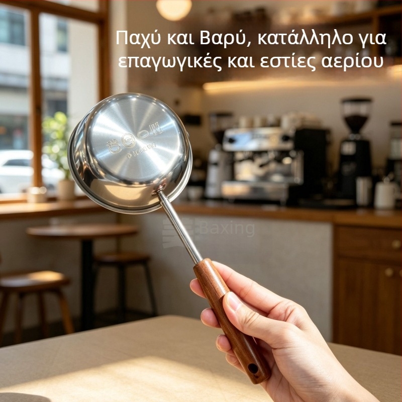 304 ανοξείδωτος χάλυβας με μακριά λαβή — δοχείο για ρίψη λαδιού, κατάλληλο για θέρμανση γάλακτος και τηγάνισμα αυγών
