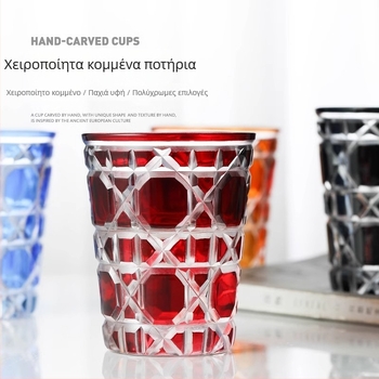 Ποτήρι ουίσκι ευρωπαϊκού στυλ, χειροποίητο χρωματιστό γυάλινο ποτήρι με ανάγλυφο σχέδιο, ρετρό παλατινό ύφος