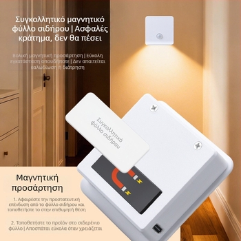 Laishen επαναφορτιζόμενος LED έξυπνος αισθητήρας κίνησης και μαγνητική βάση, νυχτερινό φως για υπνοδωμάτιο και διάδρομο