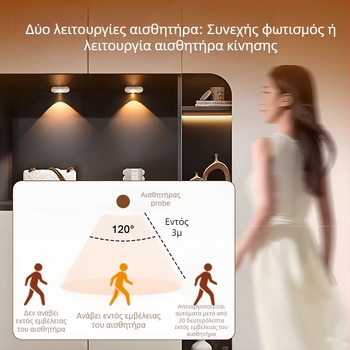 Φωτιστικό LED ντουλαπιού με αισθητήρα, επαναφορτιζόμενη μπαταρία, σχήματος ματιού γάτας, ασύρματο, διακοσμητικό φως ντουλαπιού για κρασί, φως ντουλαπιού με αισθητήρα κίνησης