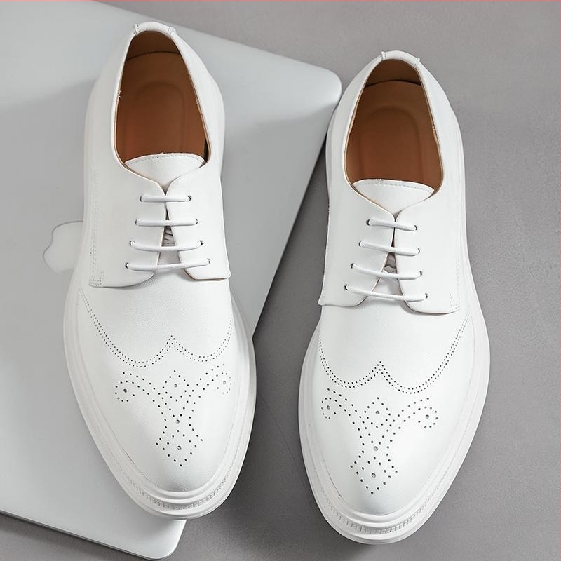 E8599 Παπούτσια brogue από δέρμα, λευκά, casual στυλ, βρετανικού σχεδίου, για άνδρες