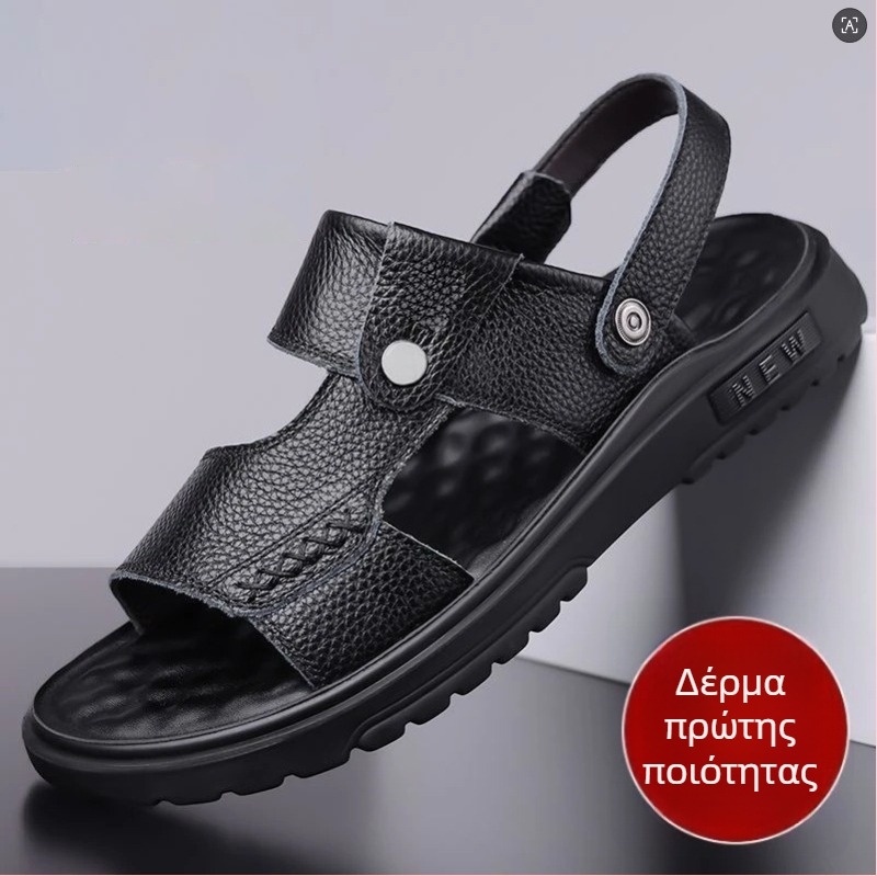 Ανδρικά καλοκαιρινά σανδάλια από γνήσιο δέρμα μοσχαριού, διπλής κατεύθυνσης σόλα από μοσχαρίσιο τένοντα, σανδάλια παραλίας κατάλληλα για υγρά περιβάλλοντα, αντιολισθητικά εξωτερικά παπούτσια
