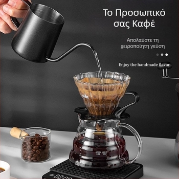 Σετ καφέ από ανοξείδωτο ατσάλι για παρασκευή καφέ με χύση: καφετιέρα με φίλτρο, κύπελλο φίλτρου και βραστήρας με μακρύ στόμιο