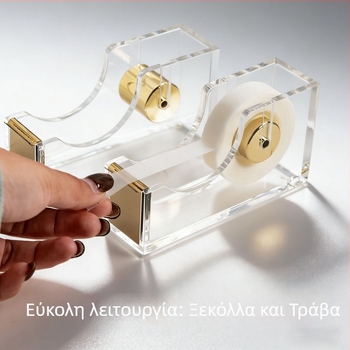 Διαφανής ακρυλικός κάτοχος ταινίας και κόφτης — απλό χειροκίνητο εργαλείο γραφείου