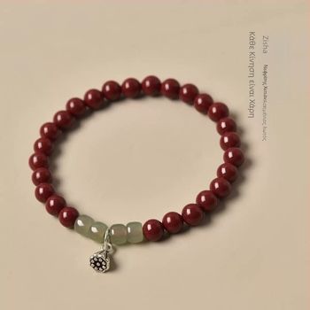 Unisex βραχιόλι από cinnabar με Hetian Jade – vintage στυλ, μωβ cinnabar, τύχη για το ζώδιο για ζευγάρια