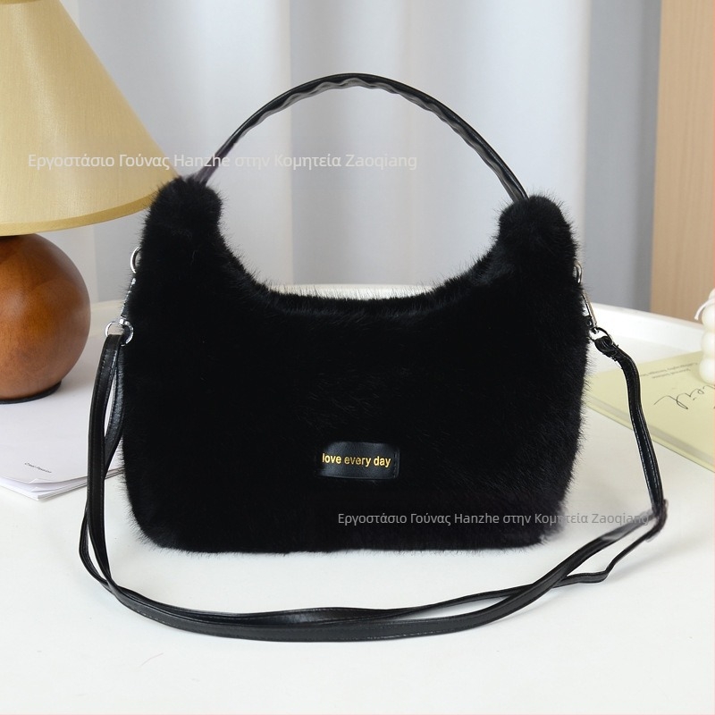 Γυναικεία crossbody από γούνα μίνκ, μεγάλη χωρητικότητα, μοντέρνα, δροσερή, απλή, ευέλικτη, με λουρί