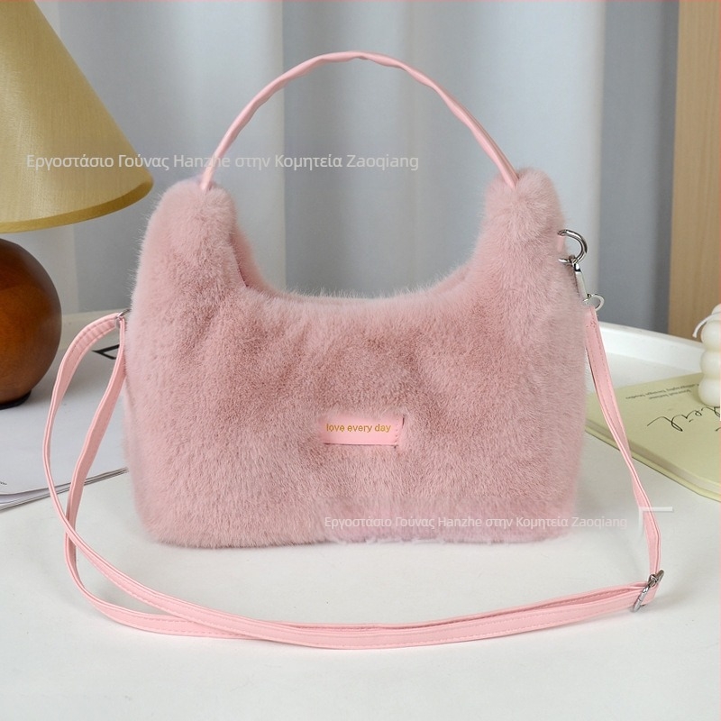 Γυναικεία crossbody από γούνα μίνκ, μεγάλη χωρητικότητα, μοντέρνα, δροσερή, απλή, ευέλικτη, με λουρί