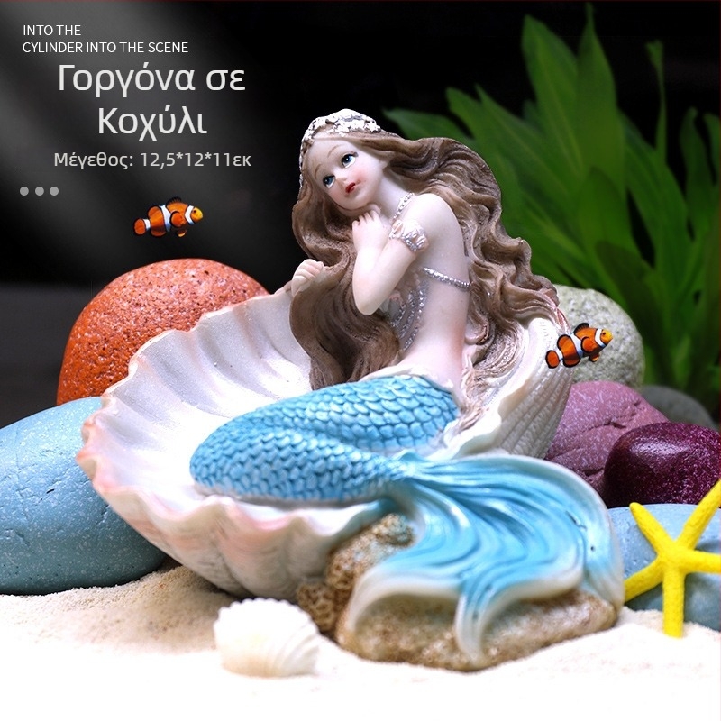Σετ διακόσμησης ενυδρείου από ρητίνη με γοργόνα, ρεαλιστικό βράχο, κοράλλια και υδρόβια φυτά