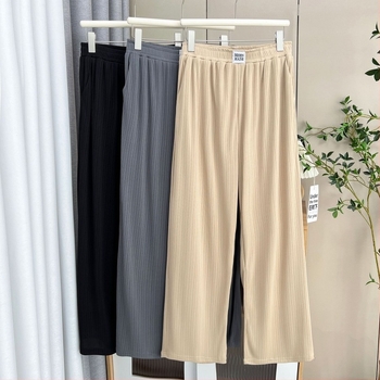 Γυναικείοι παντελόνες από ice silk, plus size, ίσια γραμμή, λεπτές, καλοκαιρινές 2025, casual 6628