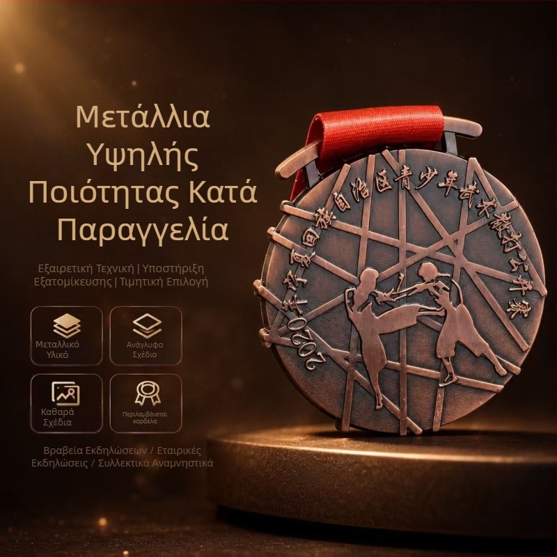 Μεταλλικό μετάλλιο, προσαρμοσμένο για μαραθώνιο, αγώνες στίβου, διαγωνισμούς χορού και ποδοσφαίρου — χρυσό μετάλλιο