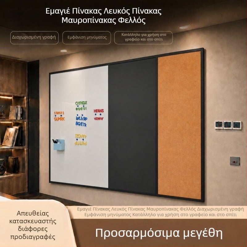 Εμαγιέ πίνακας: λευκός πίνακας, μαυροπίνακας και πίνακας φελλού, μαγνητικός πίνακας γραφείου και παιδικός πίνακας ζωγραφικής, προσαρμοζόμενος σε οποιοδήποτε μέγεθος
