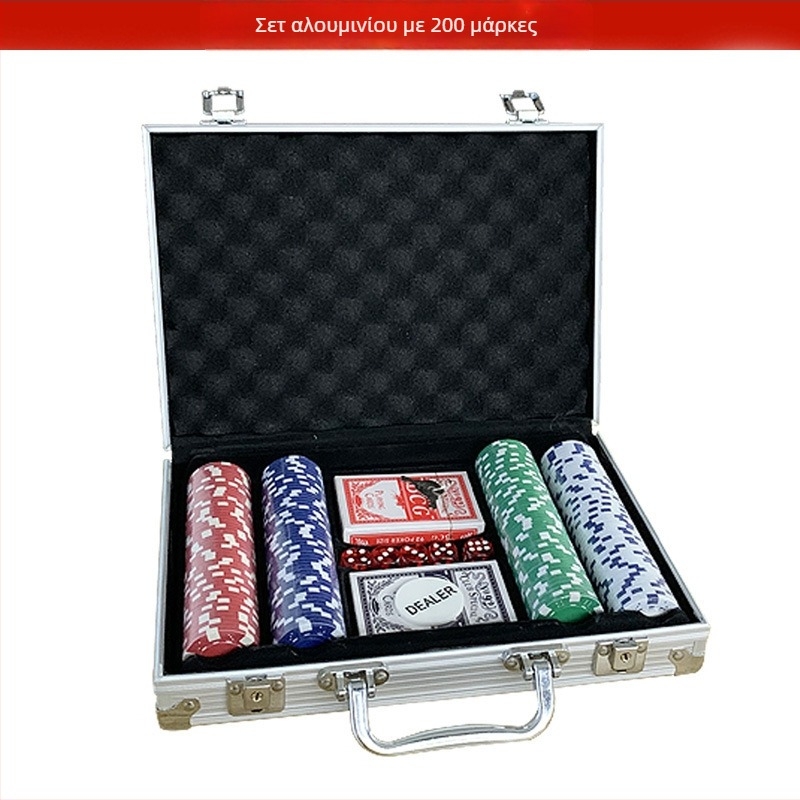 Σετ τσιπ πόκερ για Texas Hold'em με ζάρια, θήκη αλουμινίου με κλείδωμα, 100/200/300/500 τσιπ