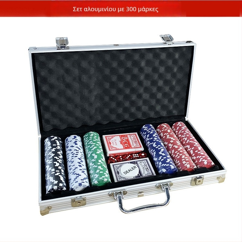 Σετ τσιπ πόκερ για Texas Hold'em με ζάρια, θήκη αλουμινίου με κλείδωμα, 100/200/300/500 τσιπ