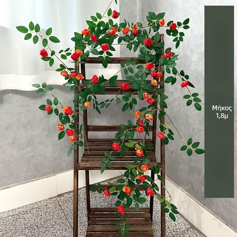 Τεχνητή αμπέλου με ροζ τριαντάφυλλα για εσωτερική διακόσμηση, πλαστικά κλήματα για περιτύλιξη και κάλυψη σωλήνων κλιματισμού