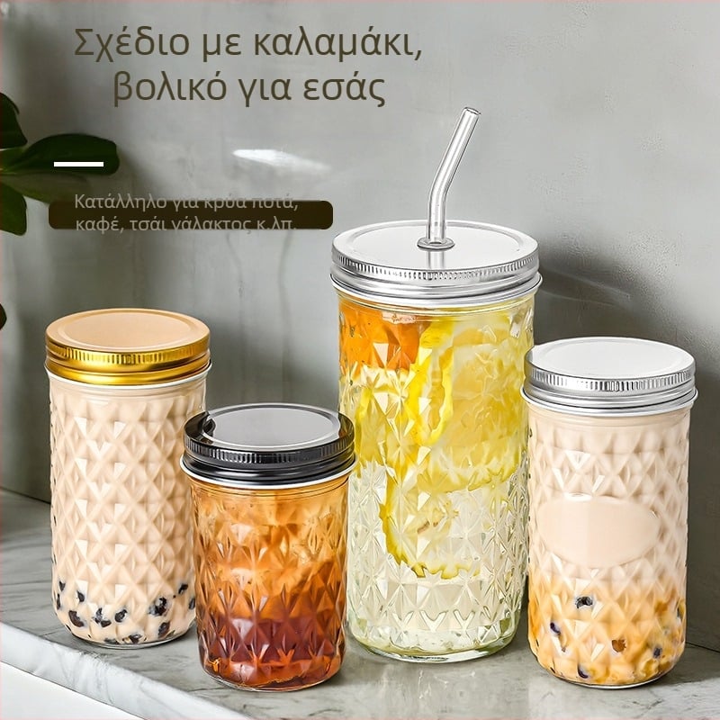 Μάσον γυάλινο μπουκάλι με διαμαντό μοτίβο, φιάλη διανομής για πουλί-νέστο, σφραγισμένος βάζος μαρμελάδας, φιάλη σάλτσας χαβιάρι, μπουκάλι για σούπα