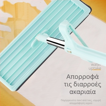 Χειρισμός χωρίς επαφή με τα χέρια, επίπεδη σκούπα για οικιακή και ξενοδοχειακή καθαριότητα, με λαβή από ανοξείδωτο χάλυβα και μηχανισμό στύψισης με ολίσθηση