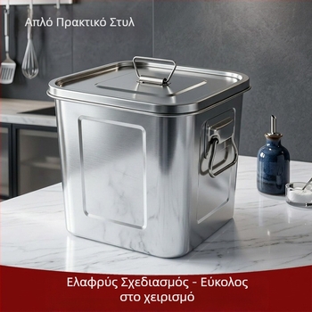Τετράγωνος σφραγιζόμενος κάδος από ανοξείδωτο χάλυβα με διπλά χερούλια, 9–10 L, ανθεκτικός στην υγρασία και στα παράσιτα, για ρύζι, τσάι και ξερή φλούδα μανταρινιού