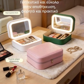Μίνι τσάντα μακιγιάζ με LED καθρέφτη, φορητός ταξιδιωτικός οργανωτής καλλυντικών