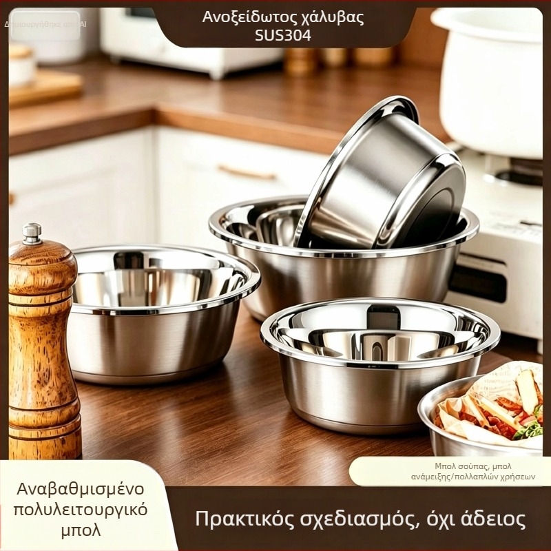 Λεκάνη πολλαπλών χρήσεων από ανοξείδωτο χάλυβα 304, εξαιρετικά παχιά, για πλύσιμο λαχανικών, κουζίνα, ανάμειξη αυγών, ζύμωμα ζύμης, ανάμειξη υλικών και σερβίρισμα σούπας.