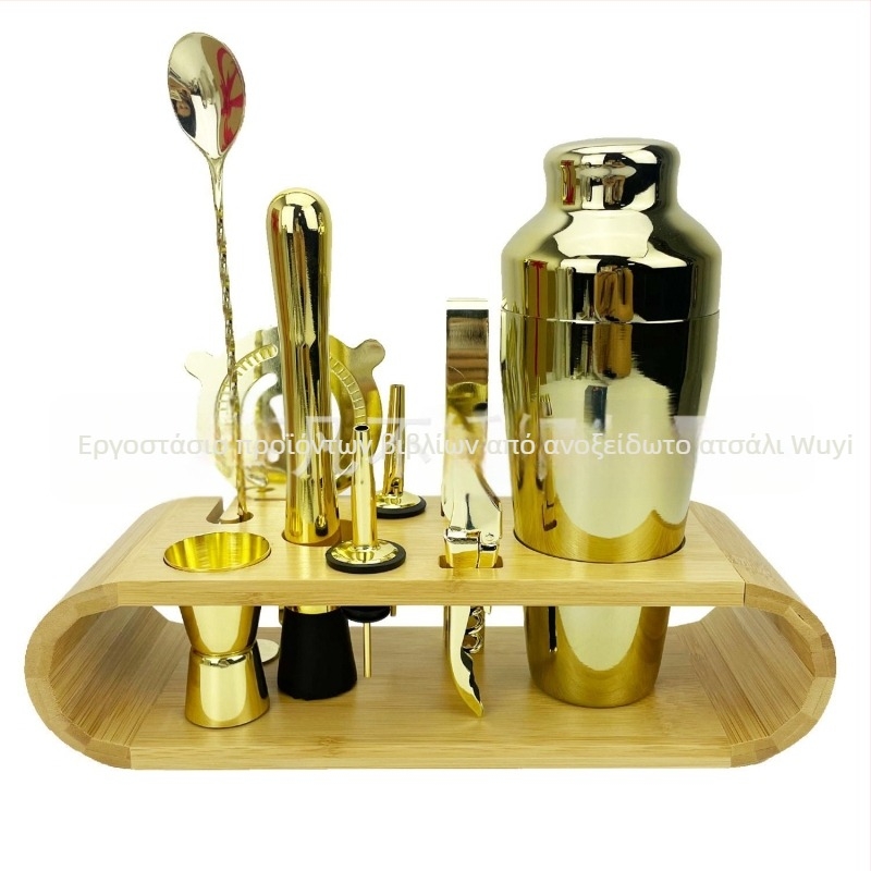 Kevawi Σετ shaker για κοκτέιλ από ανοξείδωτο ατσάλι, 600 ml, 10 τεμάχια, με βάση από μπαμπού