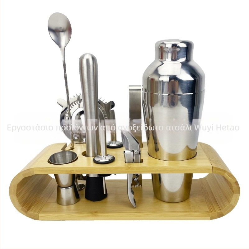 Kevawi Σετ shaker για κοκτέιλ από ανοξείδωτο ατσάλι, 600 ml, 10 τεμάχια, με βάση από μπαμπού