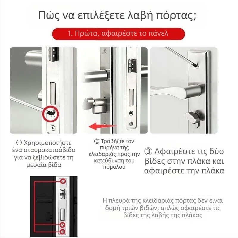 Σετ χειρολαβών πόρτας από ανοξέιδωτο ατσάλι με εξαρτήματα κλειδώματος, καθολικό για εσωτερικές πόρτες (μπάνιο, υπνοδωμάτιο, τουαλέτα)