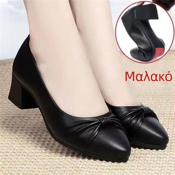 Γυναικεία slip-on παπούτσια από μαλακό δέρμα, μαύρα, με μυτερό δάχτυλο, αντιολισθητική σόλα από καουτσούκ, άνετα για άνοιξη-φθινόπωρο, με μπλοκ τακούνι μεσαίου ύψους 3–5 cm, επένδυση από μαλλί προβάτου