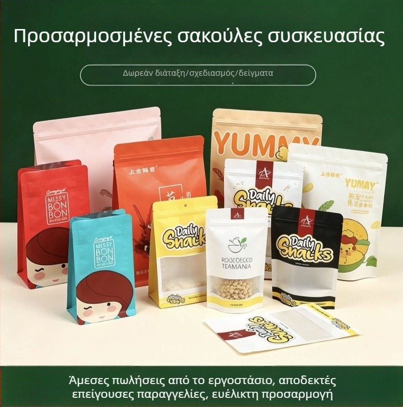 Προσαρμοσμένες αδιάβροχες σακούλες συσκευασίας τσαγιού με αλουμινόφυλλο, stand-up σακούλα με οκταπλευρη σφράγιση, για τσάι, καφέ και σνακ