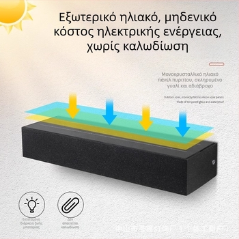 Ηλιακή εξωτερική τοιχοφωτιστική λάμπα σε ευθύγραμμο σχέδιο, φωτιστικό τύπου wall washer για αυλή και πινακίδα πόρτας, LED λαμπτήρας
