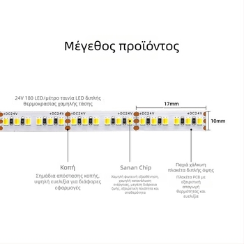 LED ταινία με διπλή θερμοκρασία χρώματος και τριχρωμική ρύθμιση φωτισμού, 120/180 LED, 12/24V DC, χαλκού στηρίγματα (5mm/8mm)
