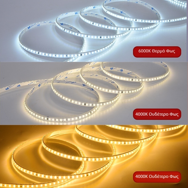 Αυτοκόλλητη λωρίδα LED, 220V, 2835 LEDs, ρυθμιζόμενη, για εσωτερική χρήση, μη αδιάβροχη, χωρίς μετασχηματιστή