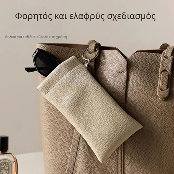 Δερμάτινη θήκη για γυαλιά ηλίου με πανί καθαρισμού φακών, φορητή κρεμάμενη θήκη αποθήκευσης и θήκη καρτών με αυτόματο κλείσιμο