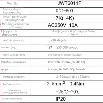 JWT6011 Ρυθμιστής θερμοκρασίας και υγρασίας για ντουλάπι – Rip Electric, Αυτόματη ρύθμιση θερμοκρασίας