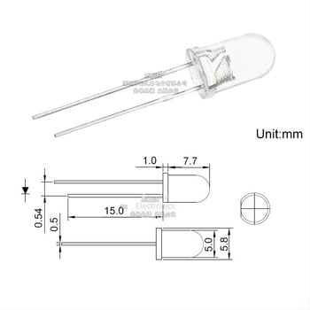 5 mm πράσινο LED με ευθείς ακίδες, στρογγυλή κεφαλή, κοντοί ακίδες, F5 σμαραγδένιο πράσινο φως